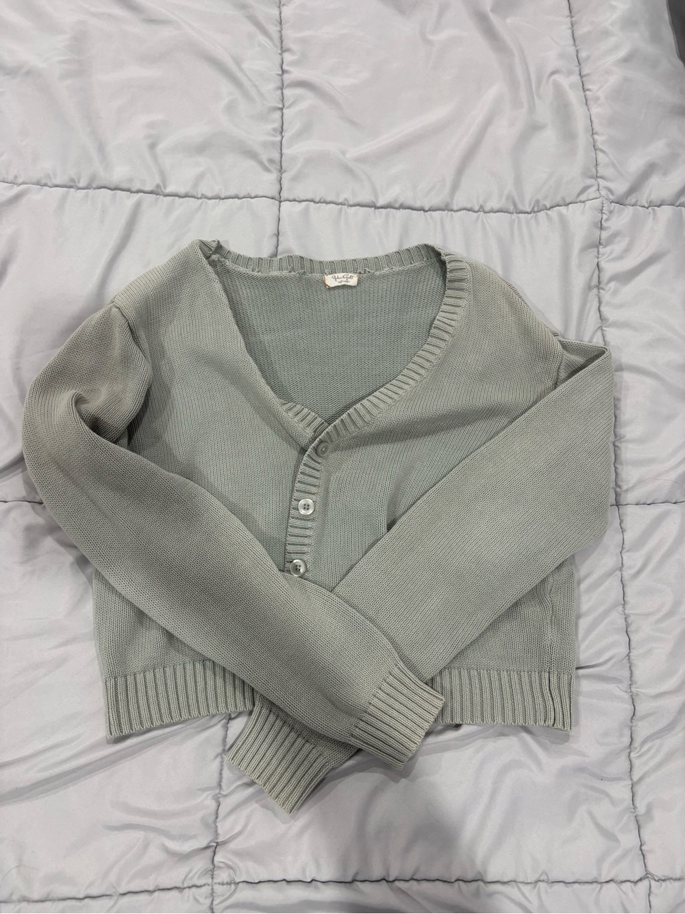 Brandy Melville Light Sage V-Neck Cropped Button Cardigan